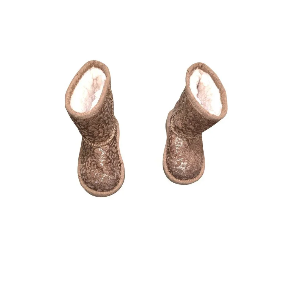 UGG Kids Tan Glitter Leopard Print Boots Shearling‎ Lining Size 6